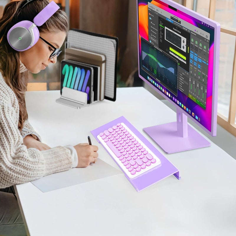 Rulyyo Store حامل لوحة مفاتيح كمبيوتر مريح - حامل لوحة مفاتيح أكريليك بنفسجي مقاس 17 بوصة لمكتب مع حامل لوحة مفاتيح مائل وشرائط غير قابلة للانزلاق للعمل من المنزل والكتابة بسهولة - Image 5